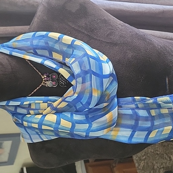 Bright Blue and Yellow Patterned Silk Scarf - Picture 1 of 5